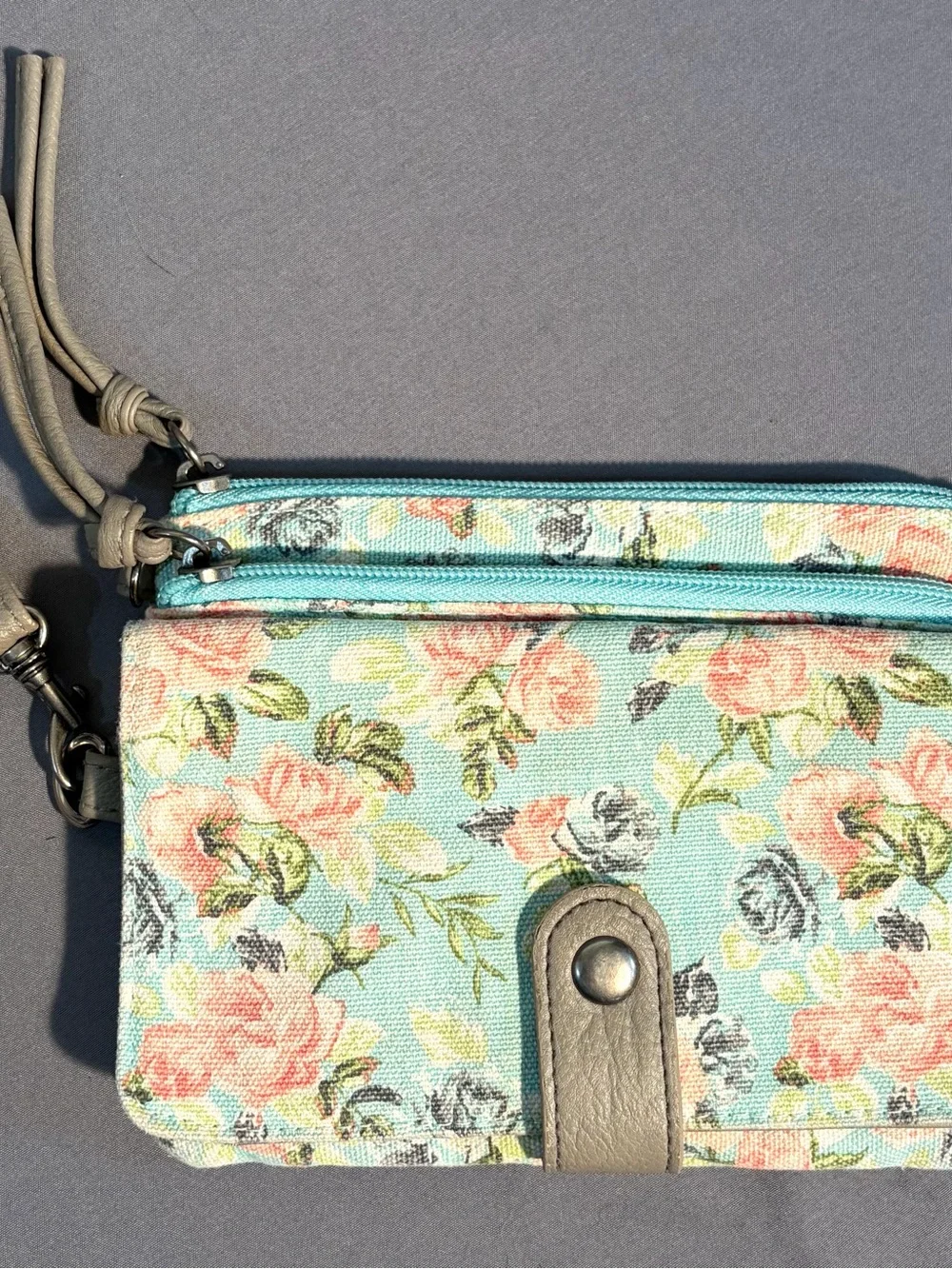 Floral Canvas Wristlet Bag in Light Blue